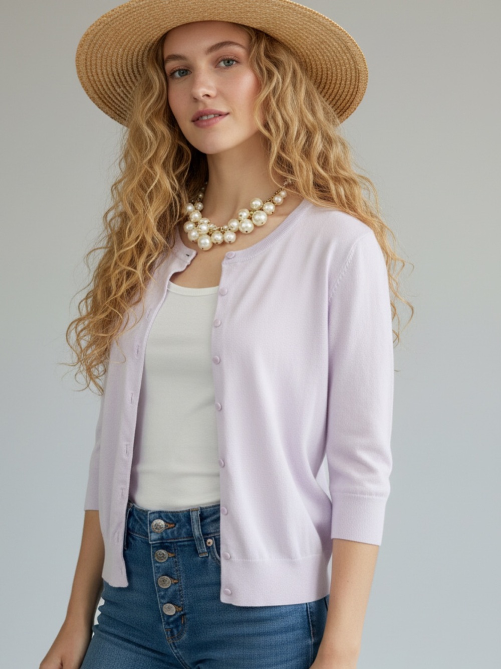 Talbots Light Lavender Button-Front Cardigan